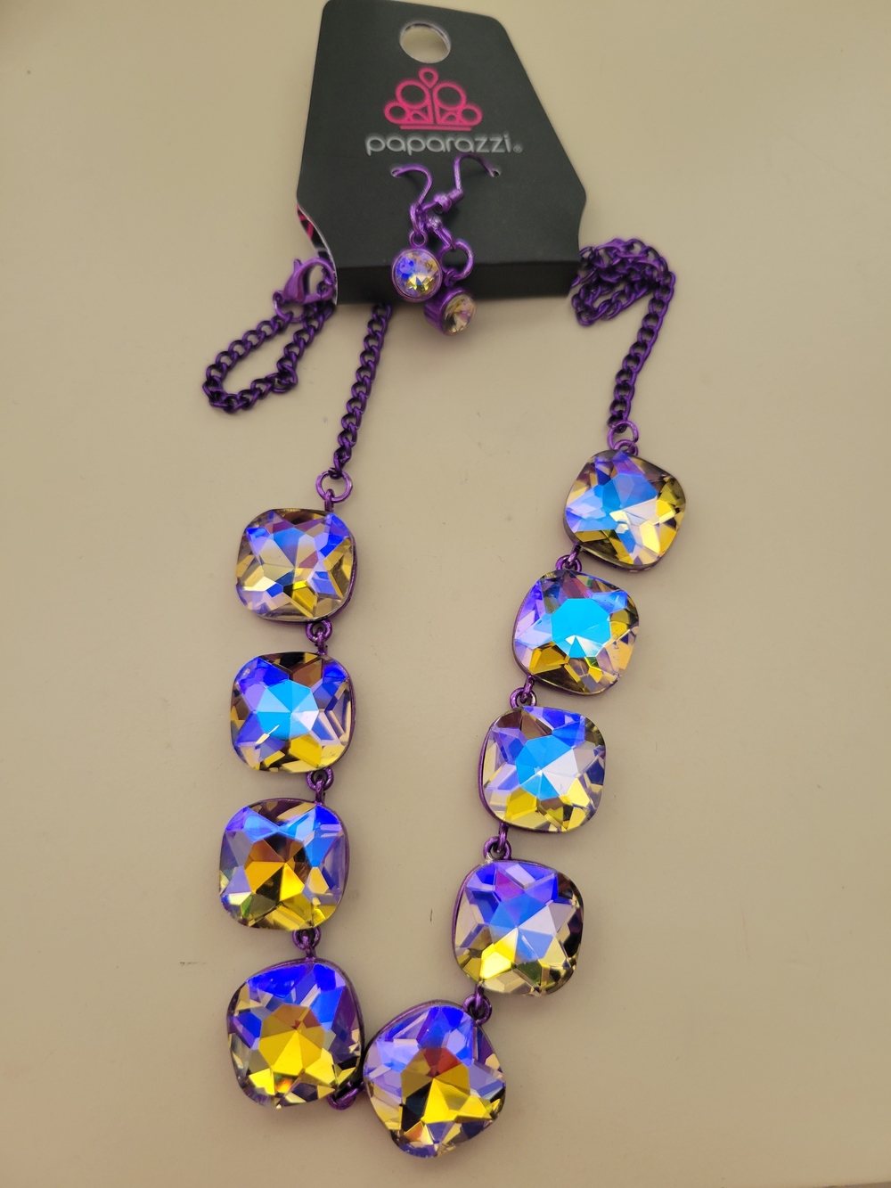 Paparazzi Purple Iridescent Crystal Statement Necklace - Picture 2 of 2